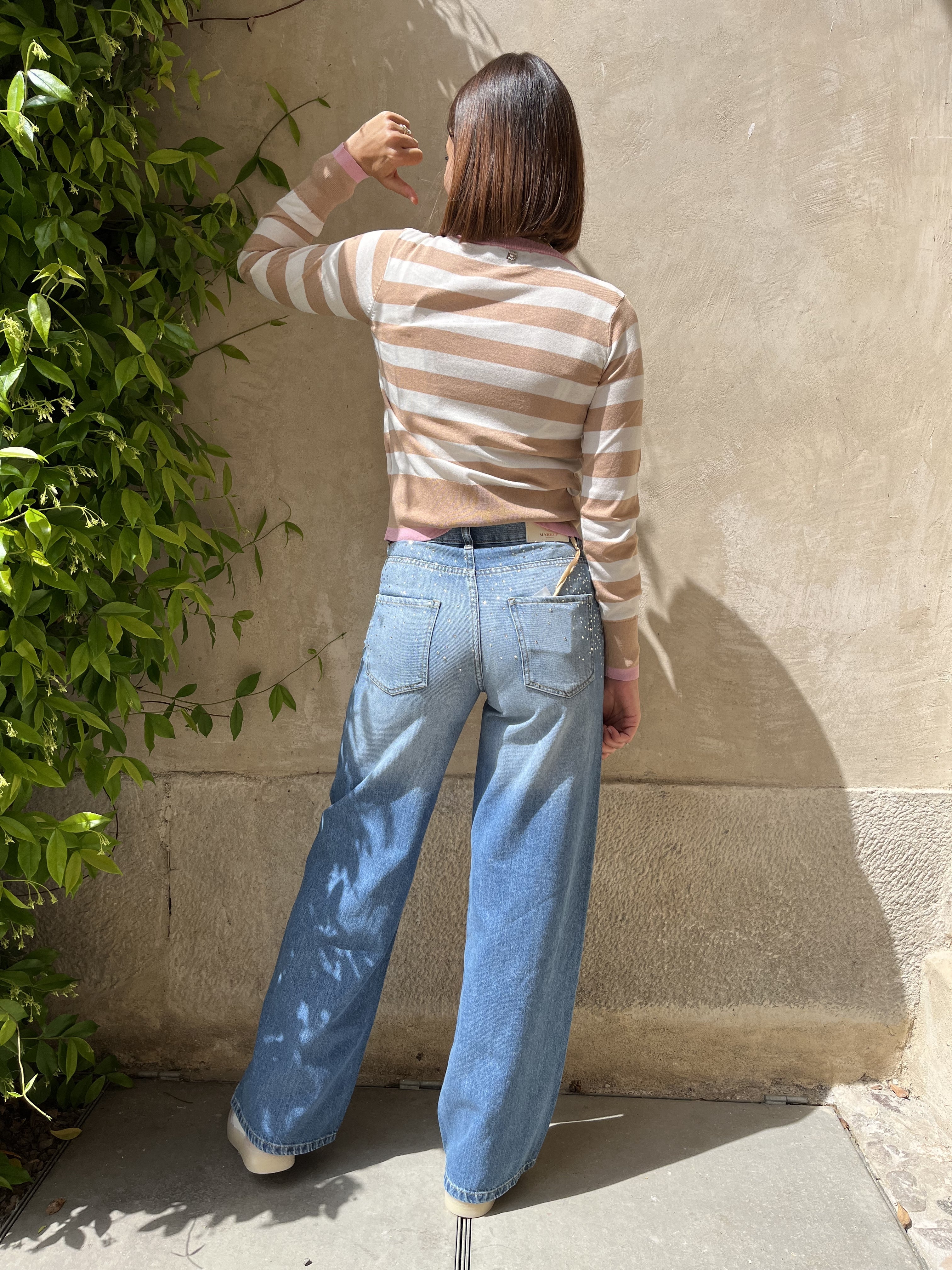JEANS A PALAZZO CON STRASS