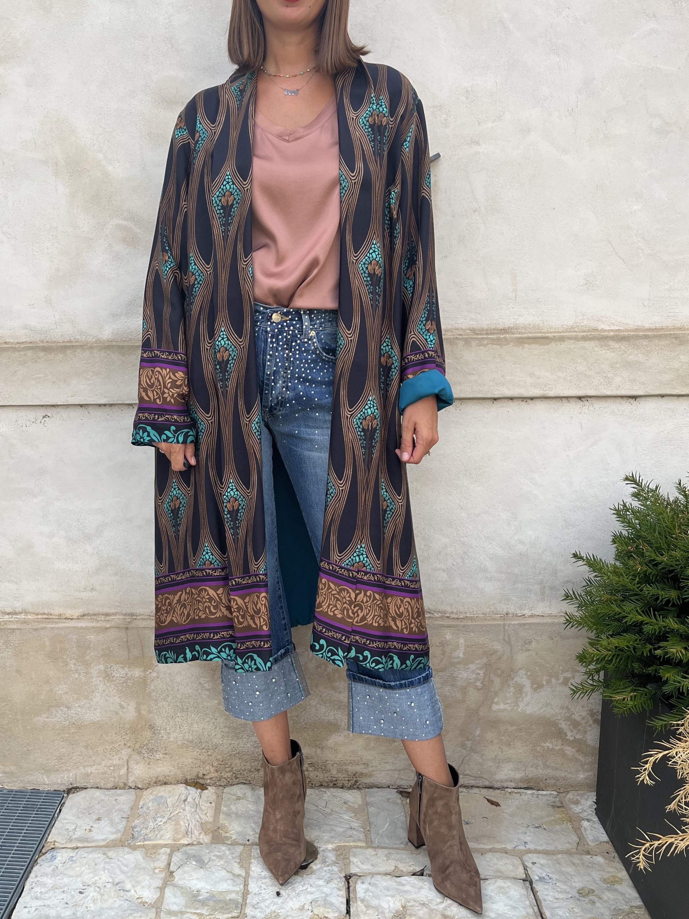 KIMONO LUNGO FANTASIA BRONZO