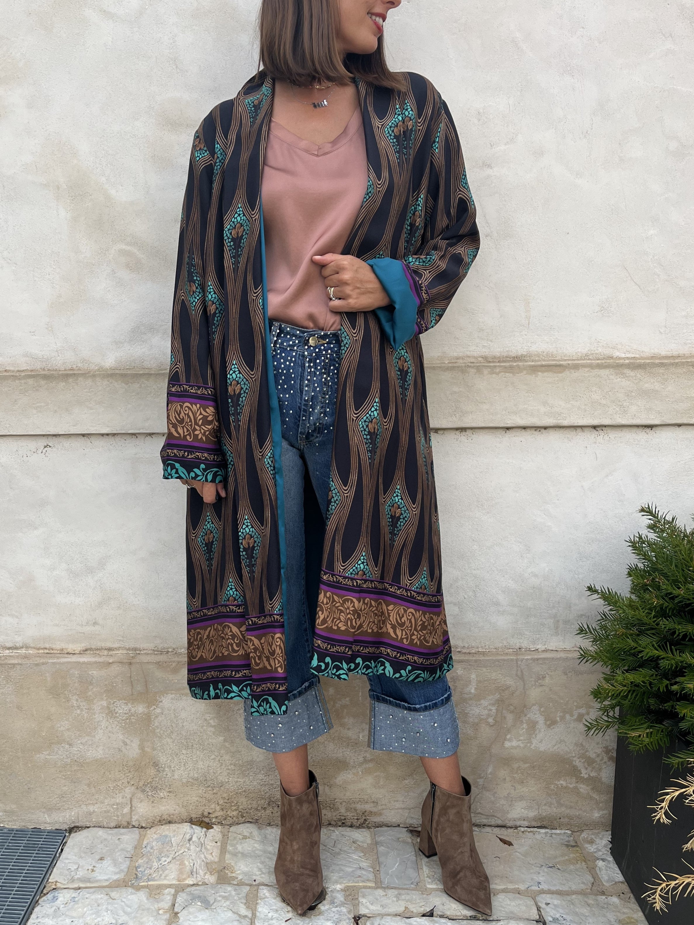 KIMONO LUNGO FANTASIA BRONZO