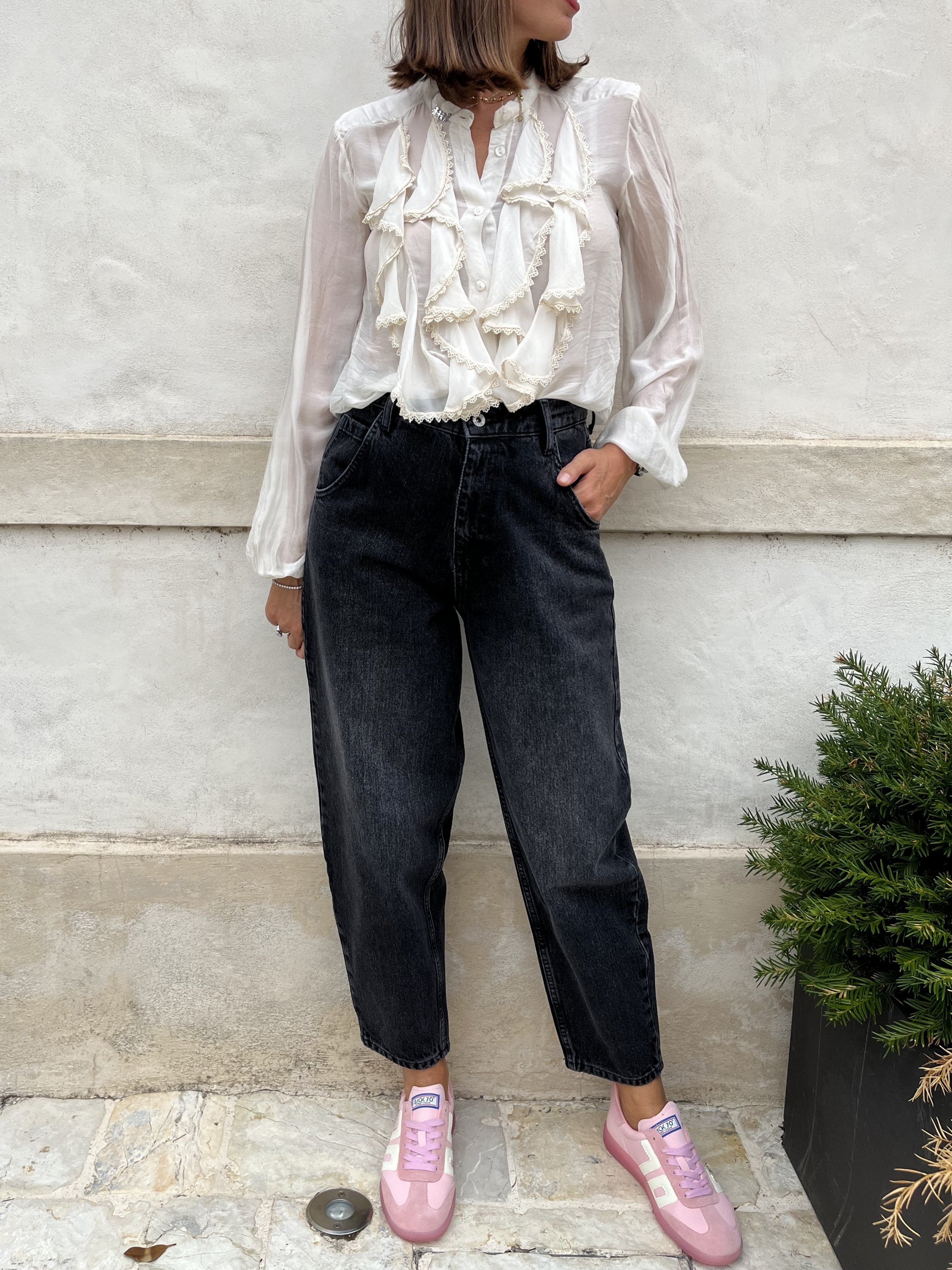 CAMICIA SETA E VISCOSA ROUGE PIZZO