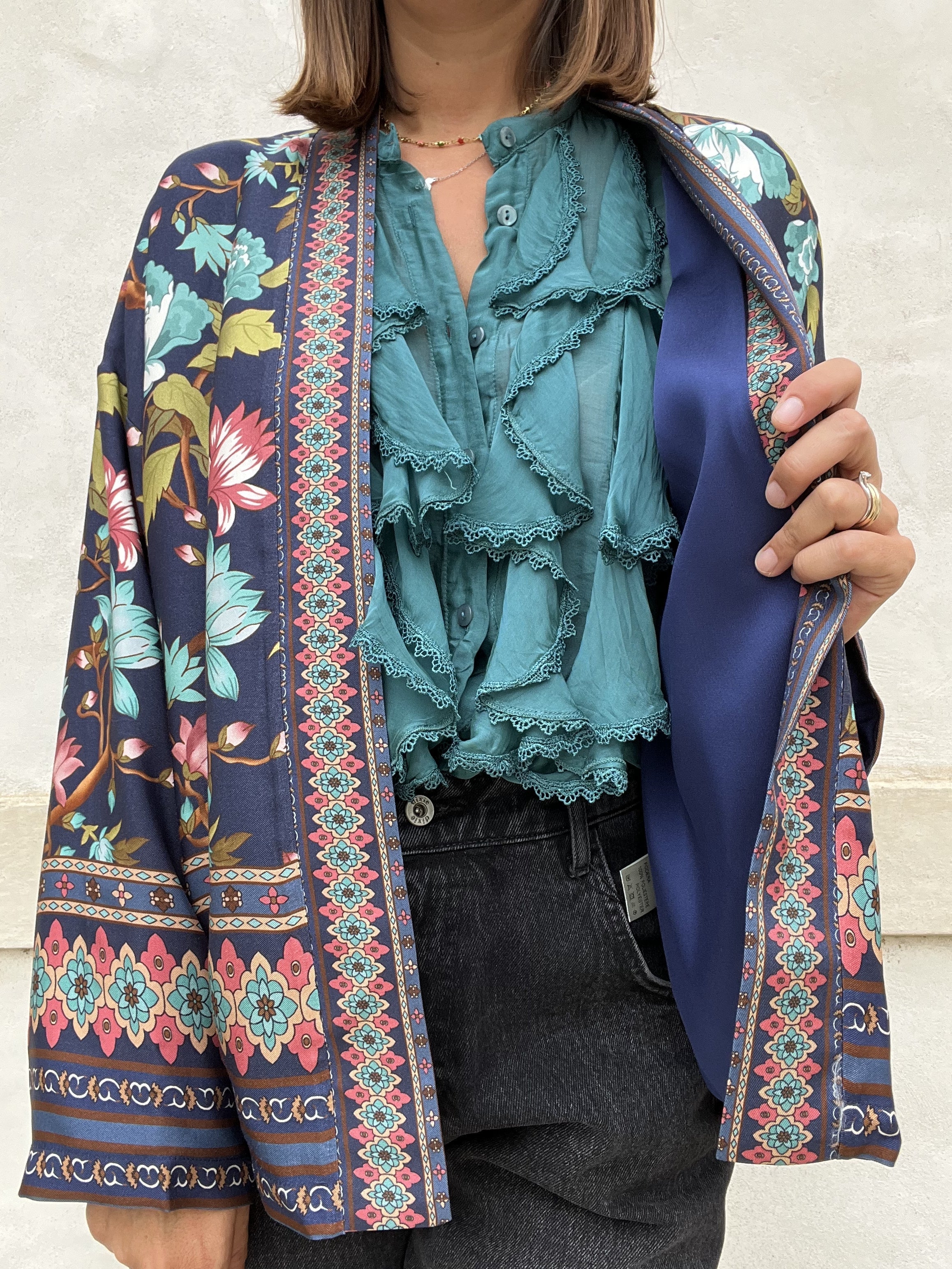 CAMICIA SETA E VISCOSA ROUGE PIZZO