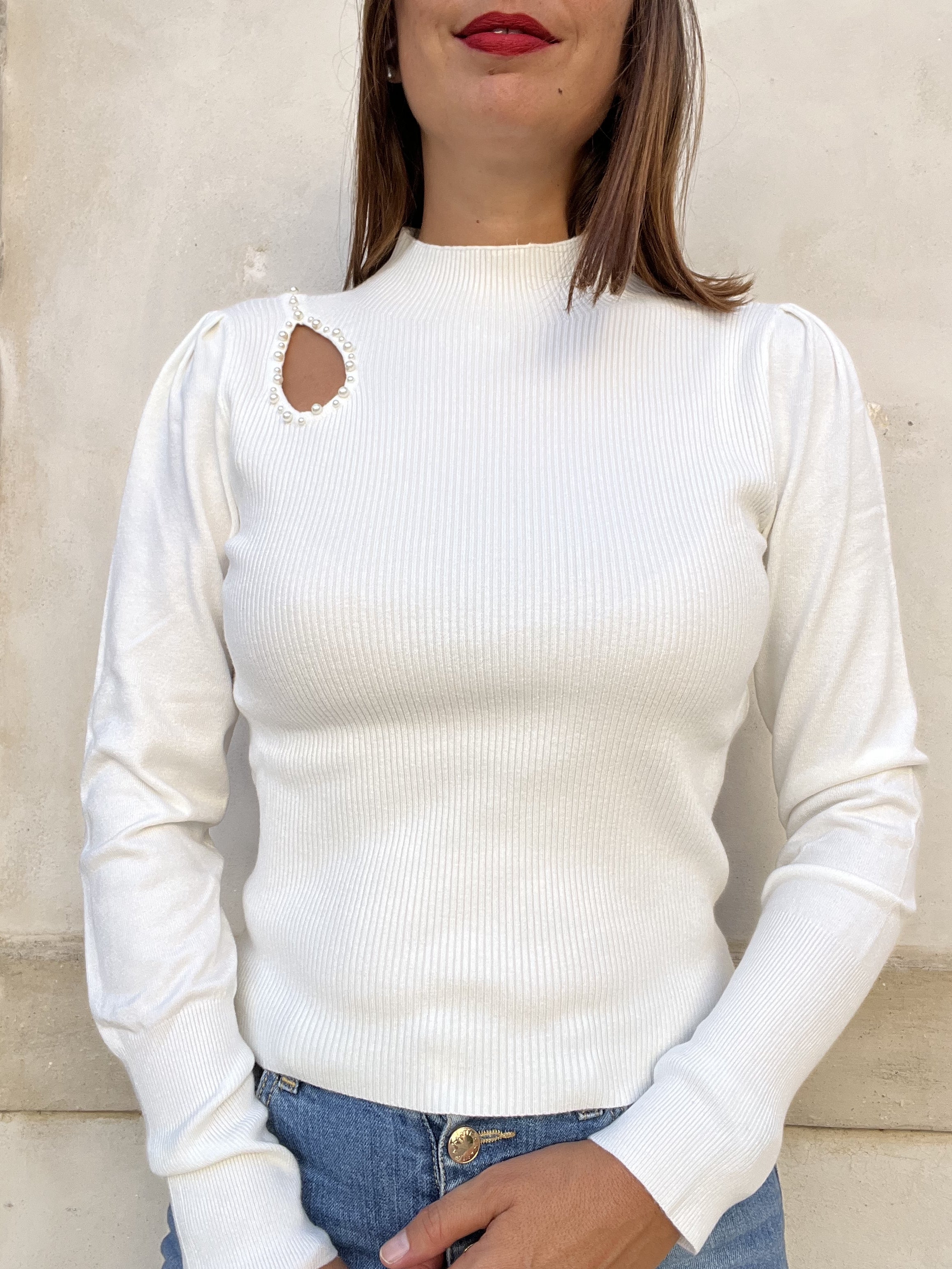 MAGLIA LUPETTO APPLICAZIONE PERLE