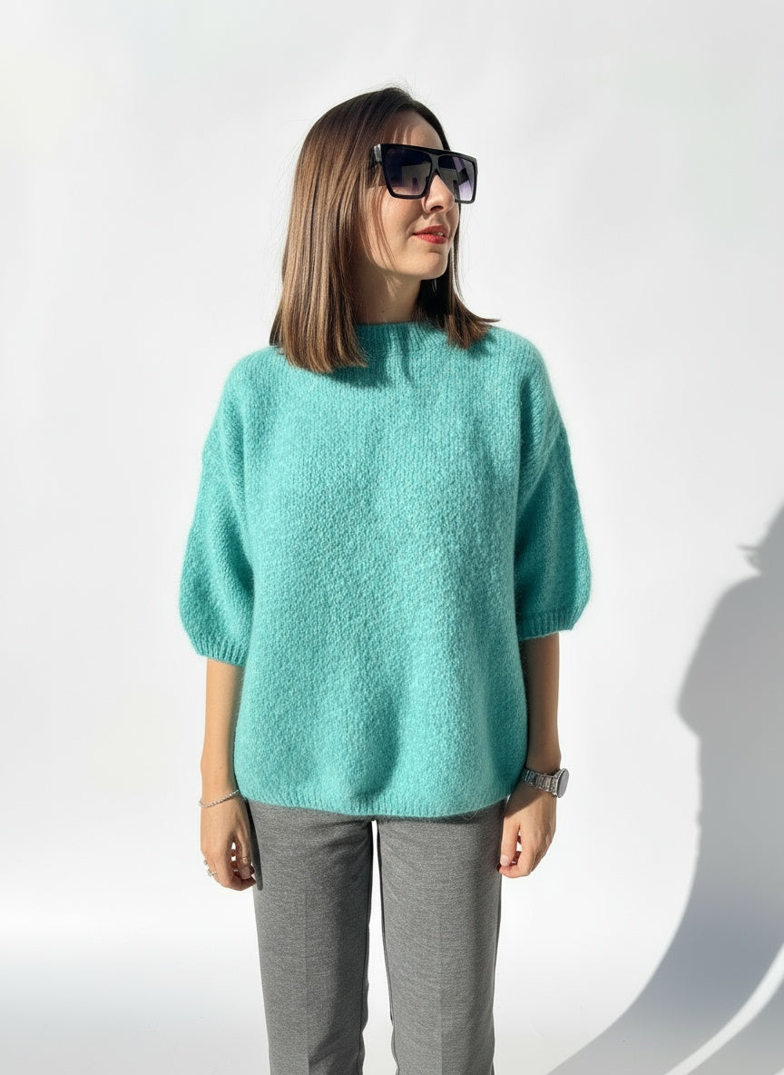 MAGLIONE OVER MANICA CORTA MOHAIR