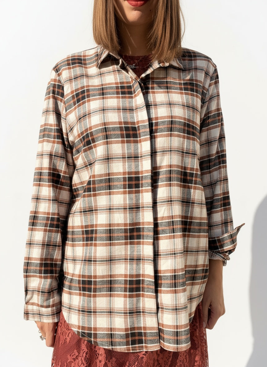 CAMICIA FLANELLA QUADRO NERO E BRUCIATO