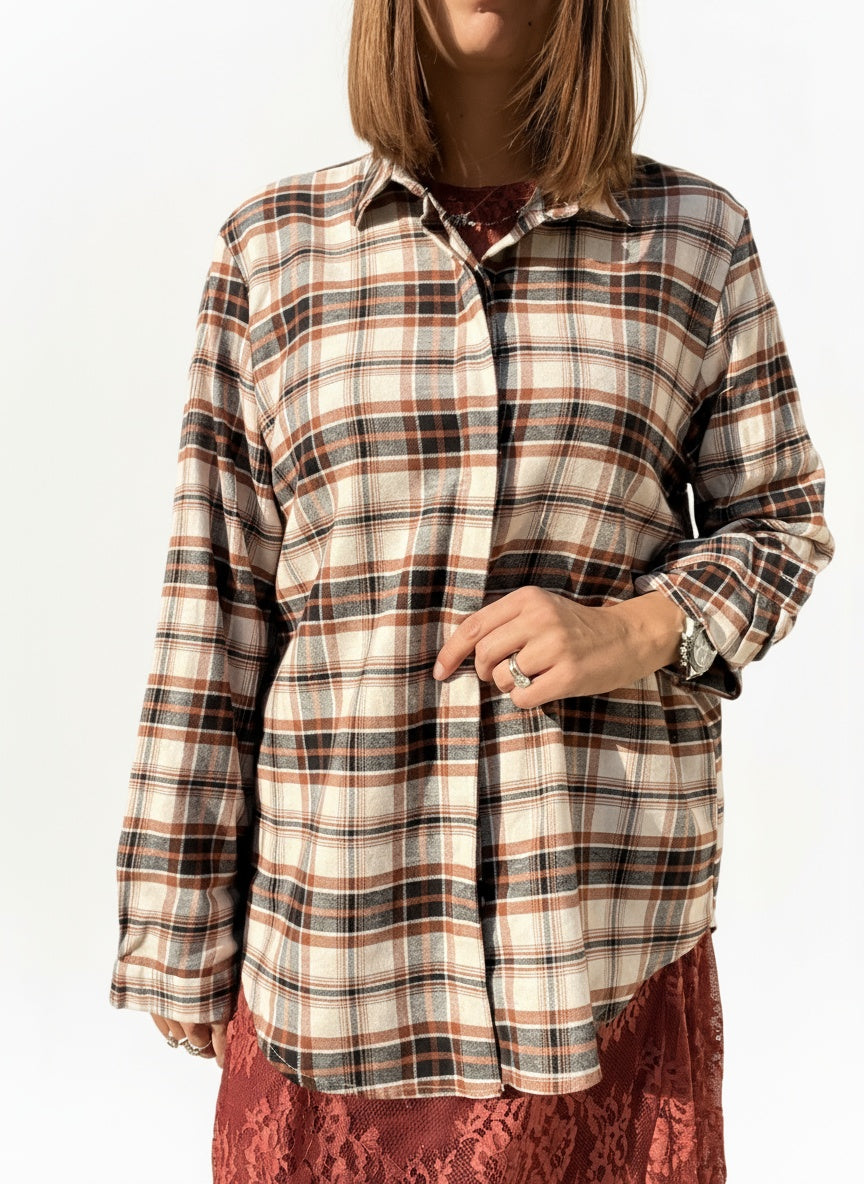 CAMICIA FLANELLA QUADRO NERO E BRUCIATO