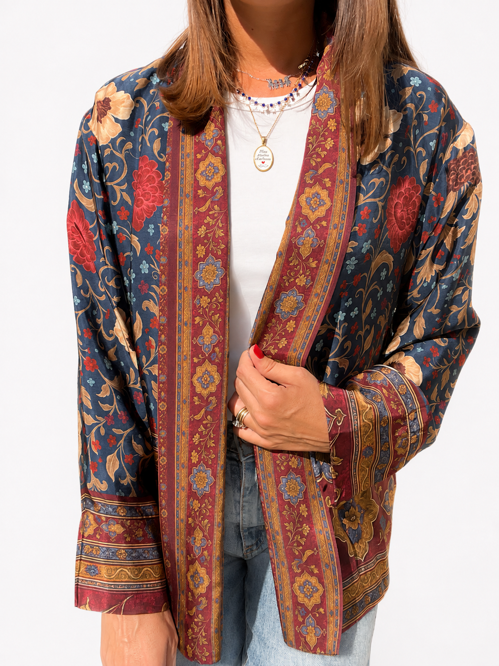 GIACCA KIMONO BLU/BORDEAUX
