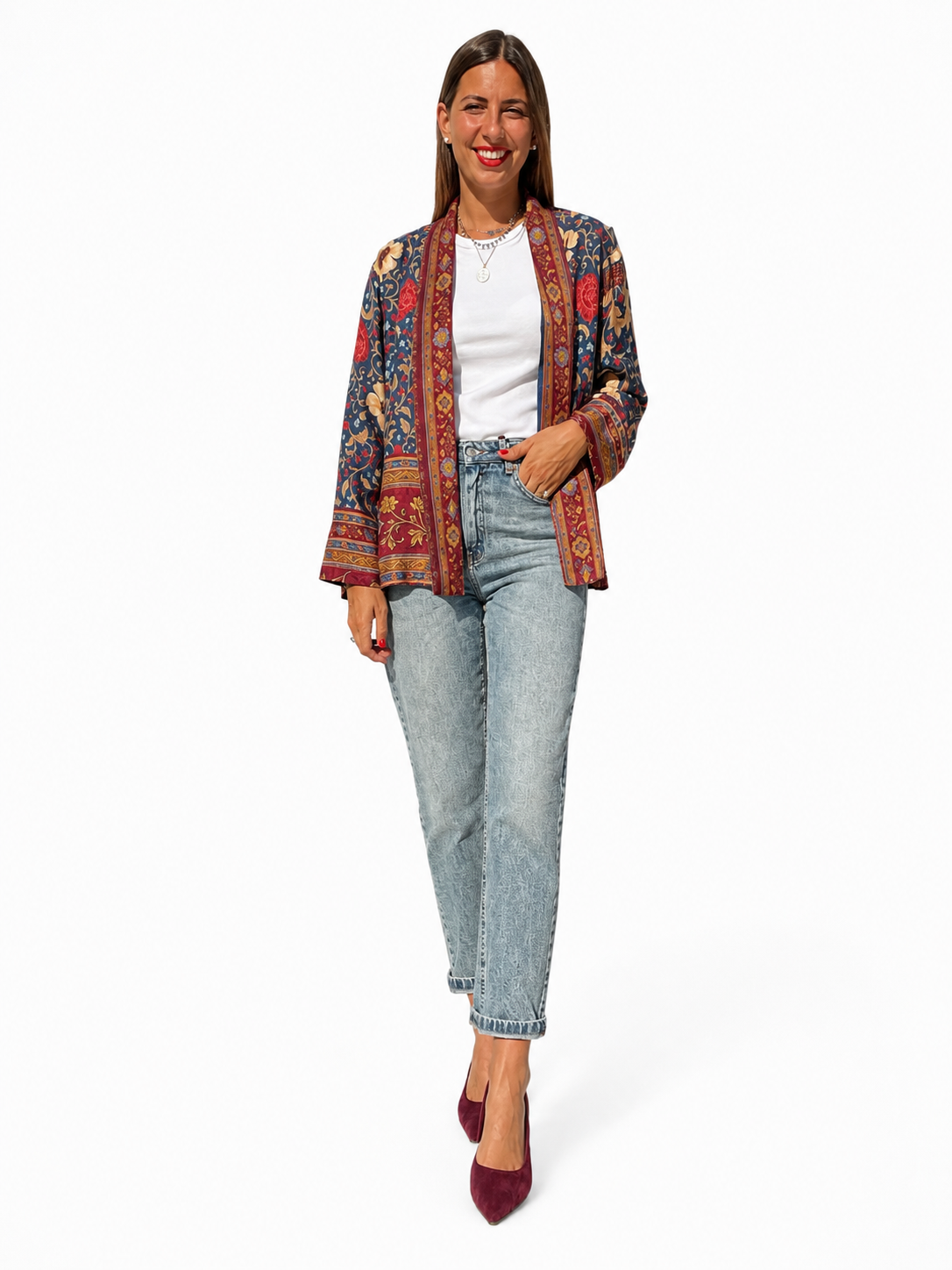 GIACCA KIMONO BLU/BORDEAUX