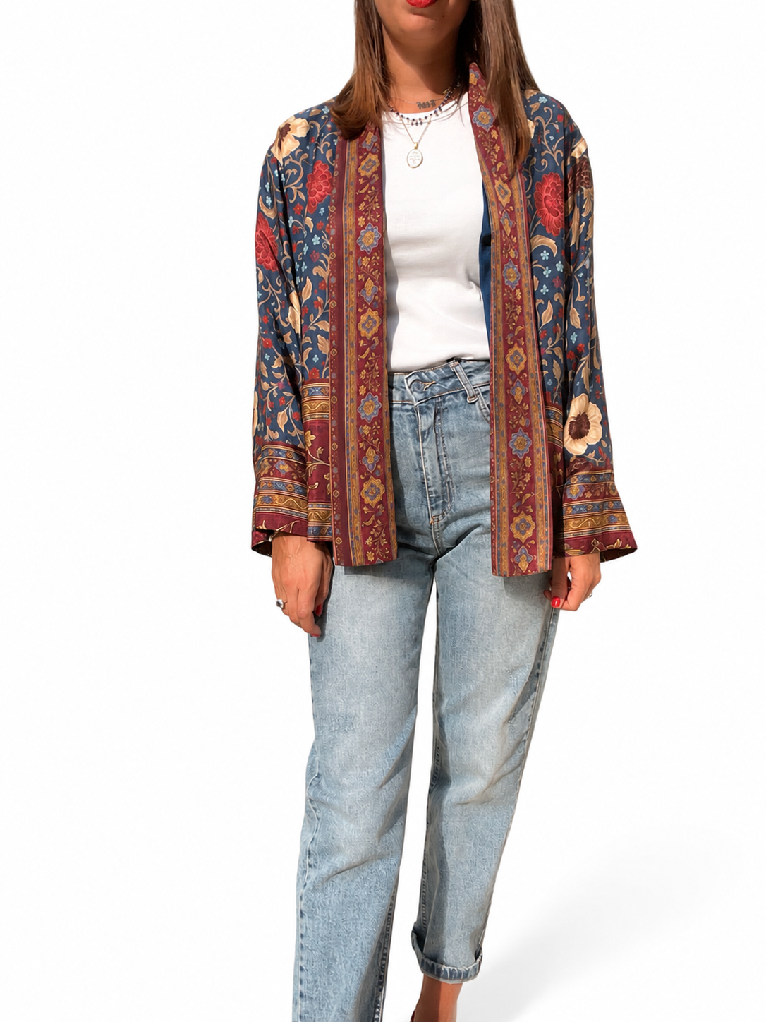 GIACCA KIMONO BLU/BORDEAUX