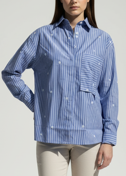 CAMICIA RIGONE RICAMI E TASCHINO