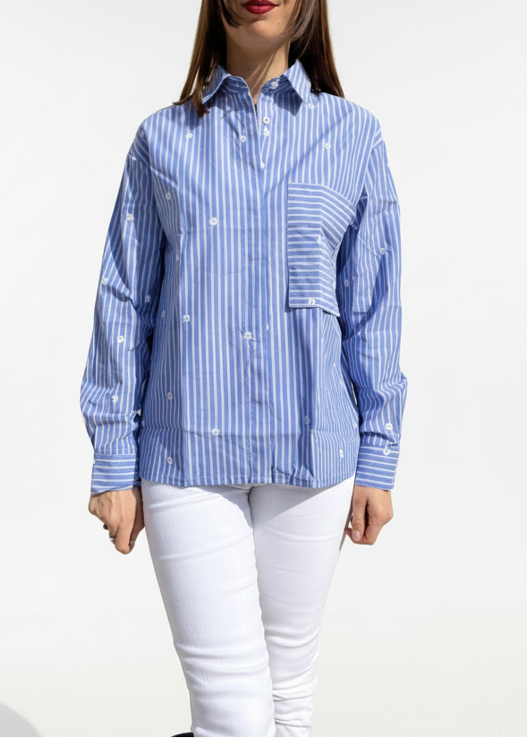 CAMICIA RIGONE RICAMI E TASCHINO