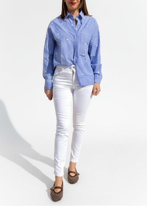 CAMICIA RIGONE RICAMI E TASCHINO