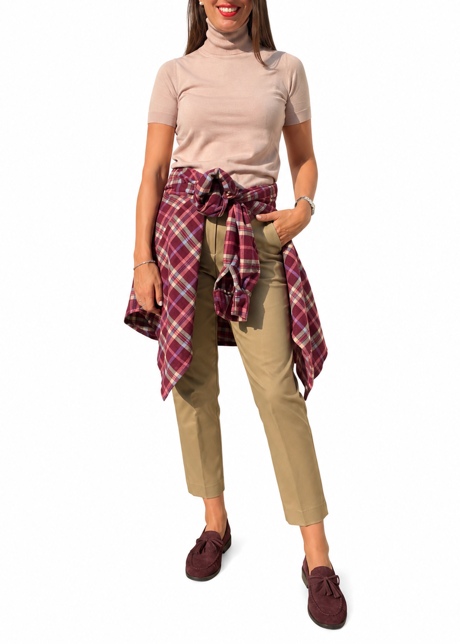 CAMICIA FLANELLA QUADRO ROSA/BORDEAUX