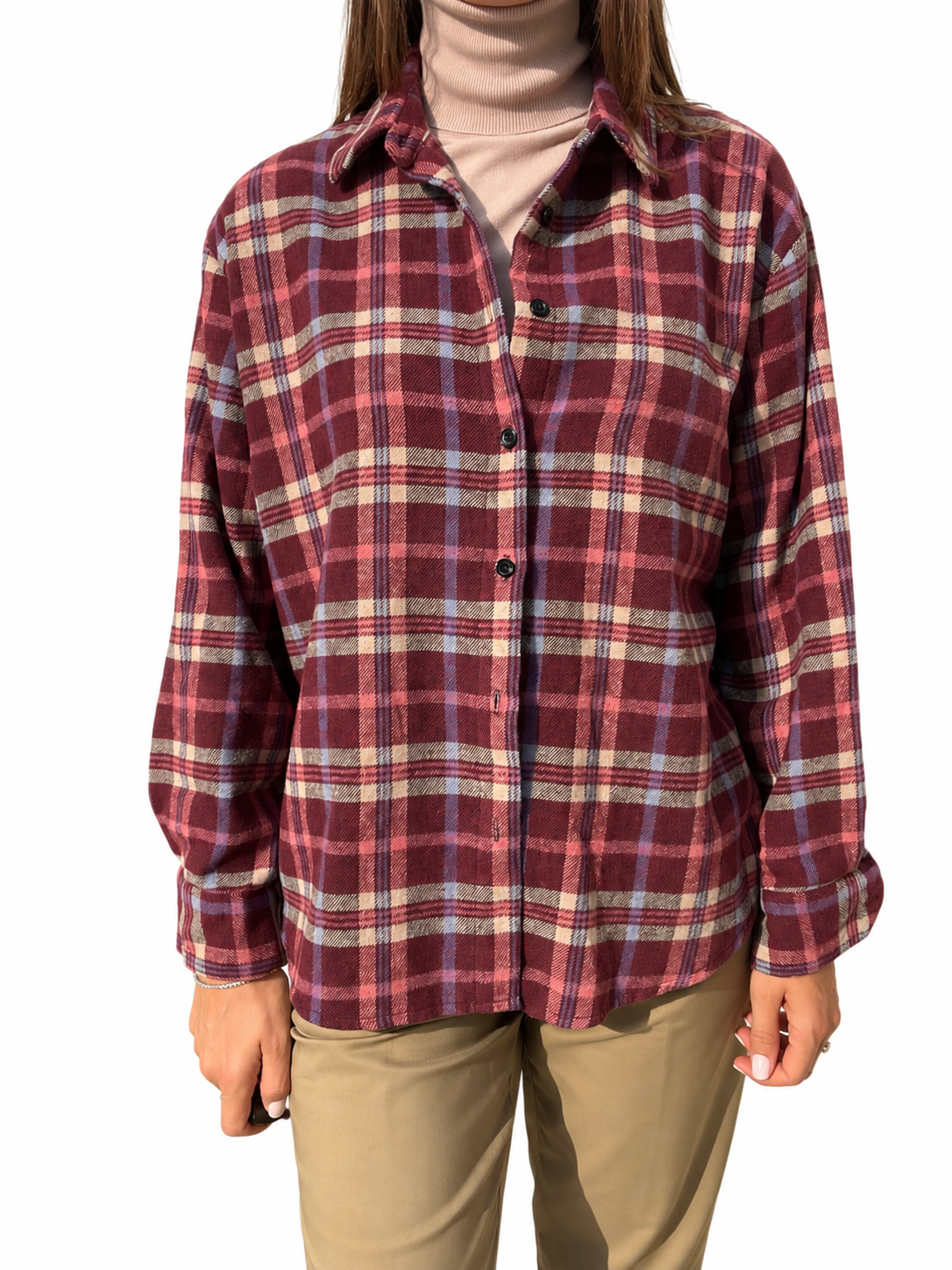 CAMICIA FLANELLA QUADRO ROSA/BORDEAUX
