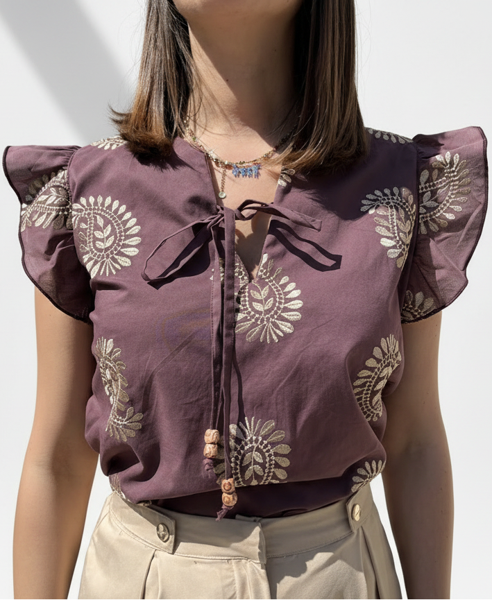 CAMICIA SMANICATA RICAMI