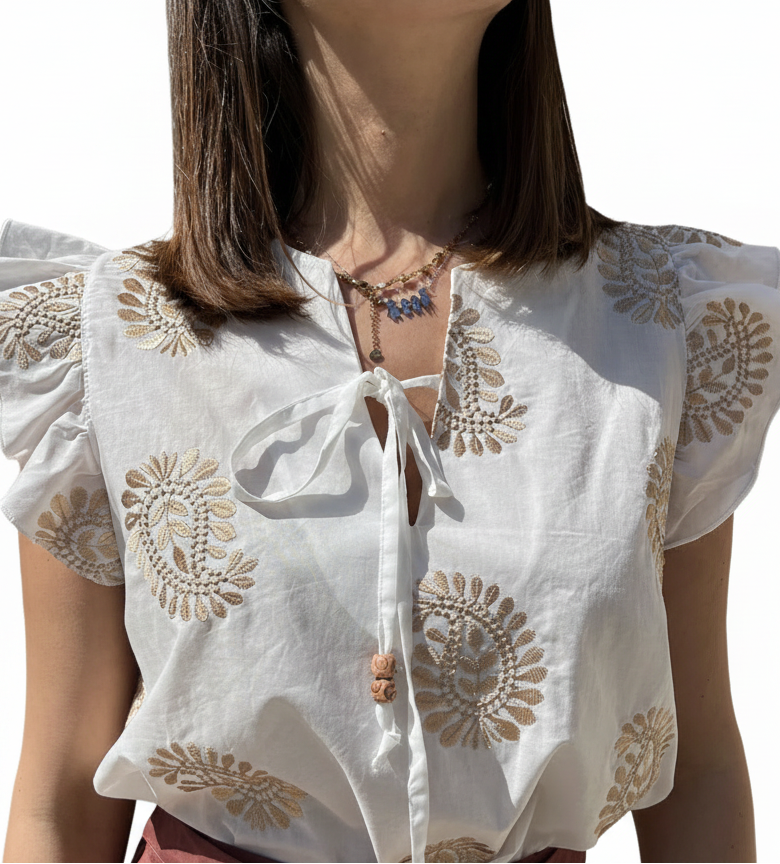 CAMICIA SMANICATA RICAMI