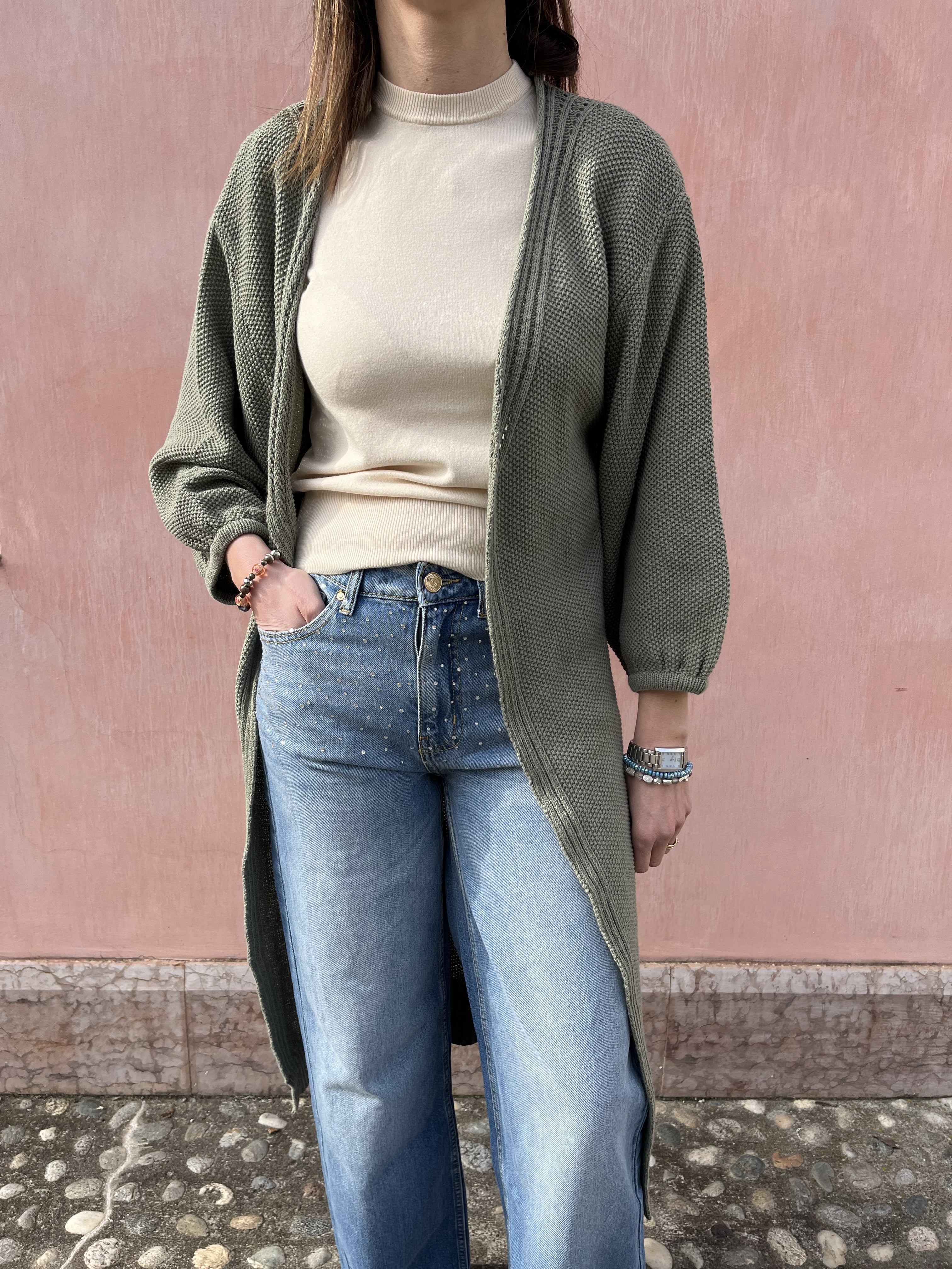 CARDIGAN LUNGO PUNTO RISO