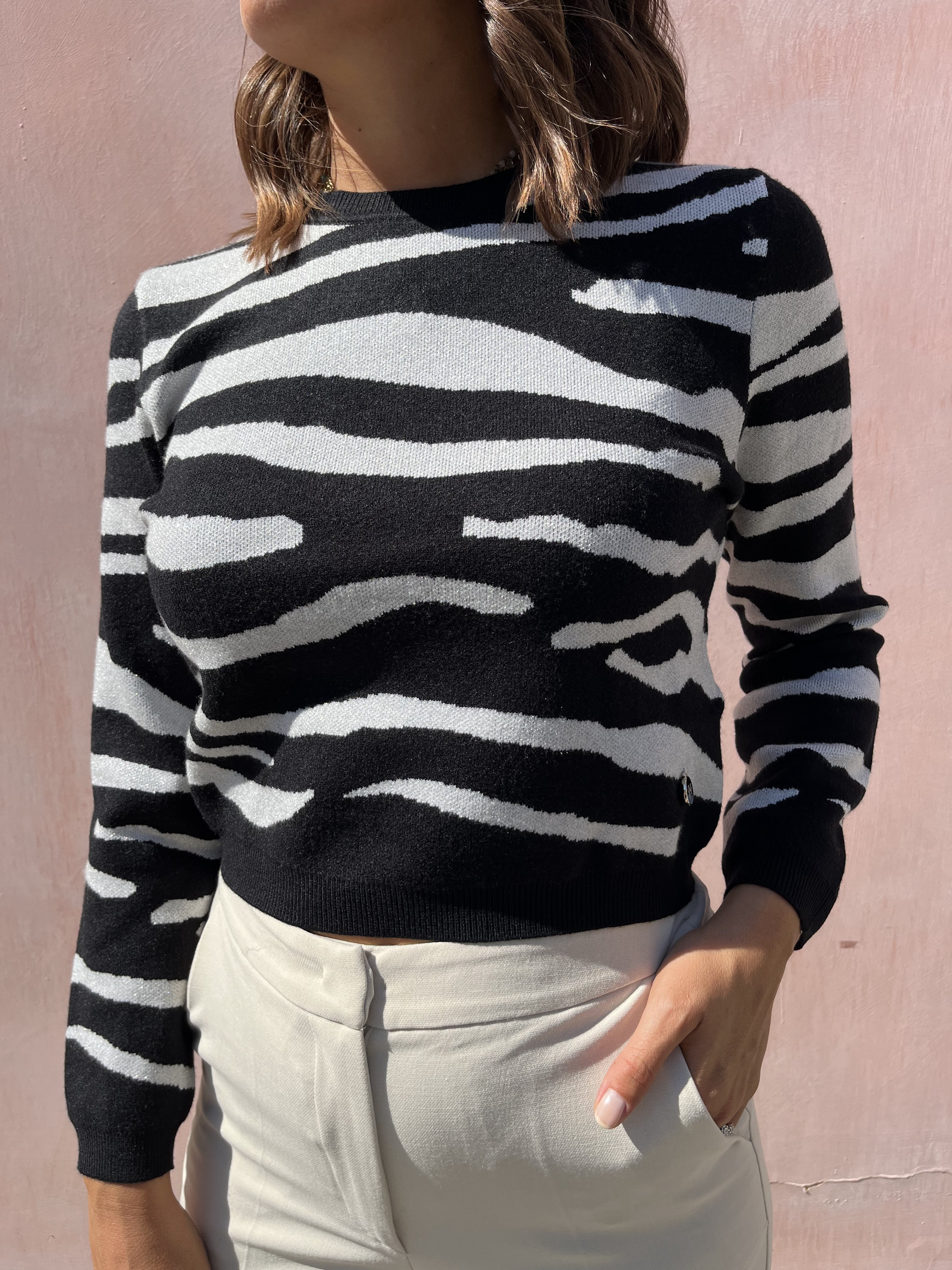 MAGLIONE CORTO ZEBRATO LUREX