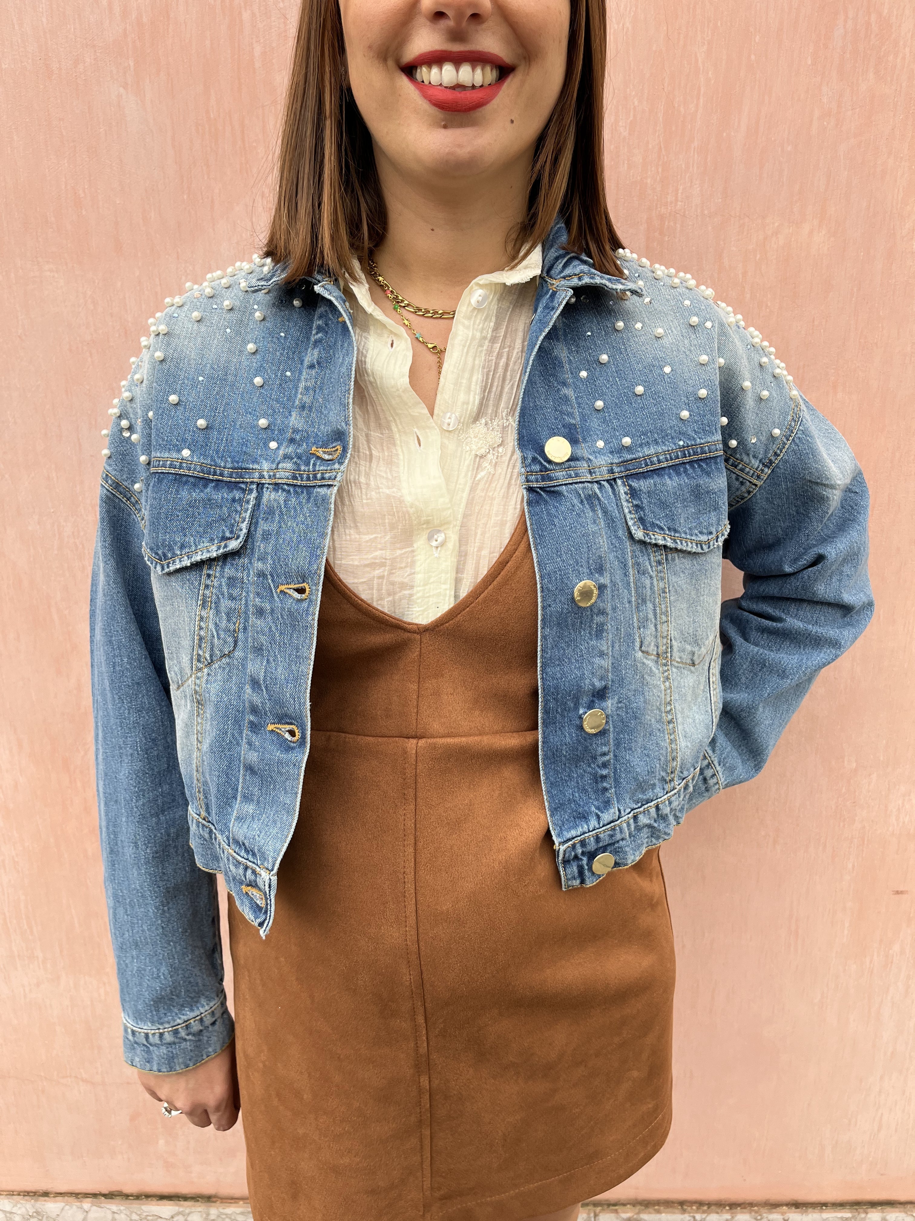 GIUBBINO IN JEANS PERLE E STRASS