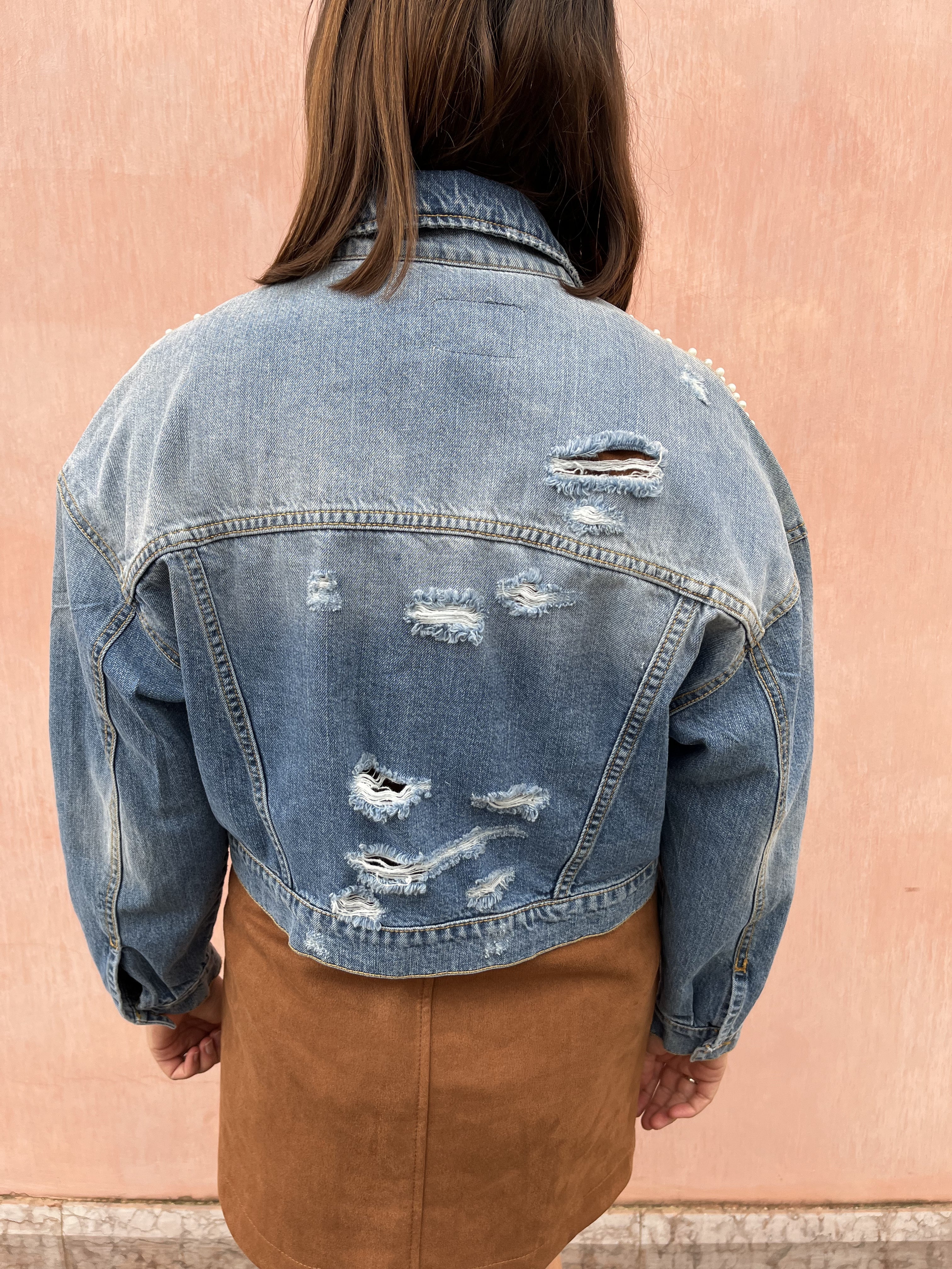 GIUBBINO IN JEANS PERLE E STRASS