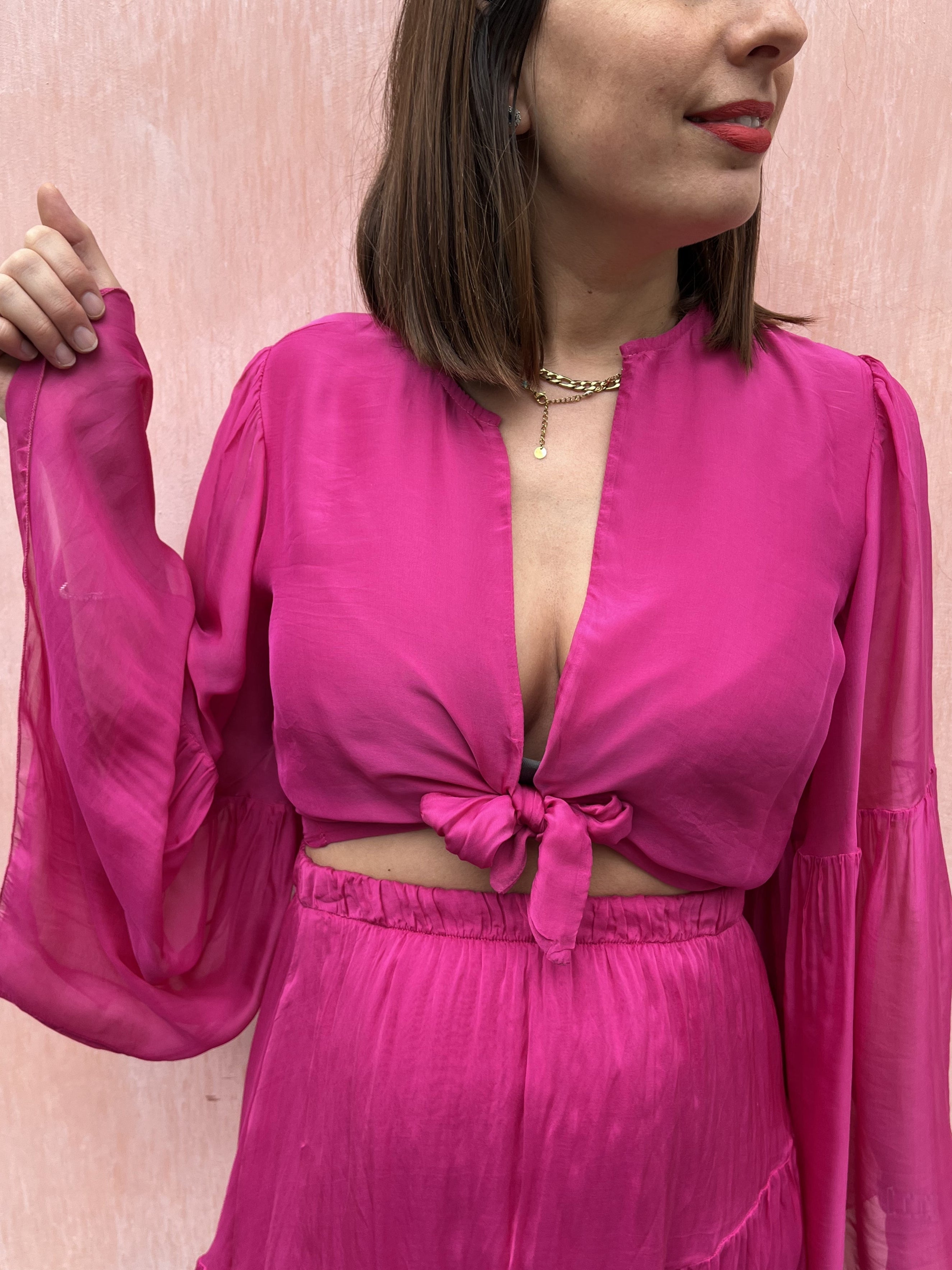 CAMICIA CROP SETA E VISCOSA