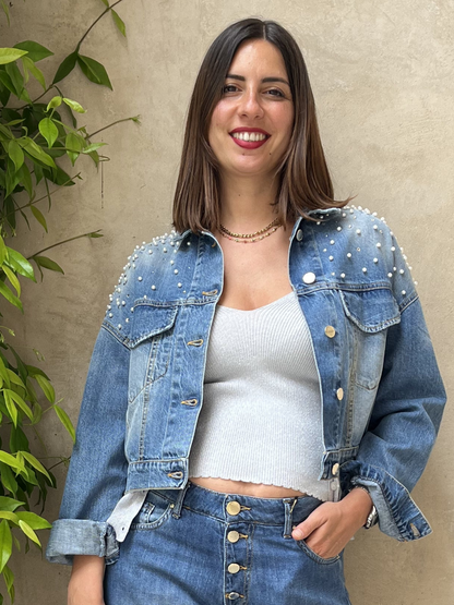 GIUBBINO IN JEANS PERLE E STRASS