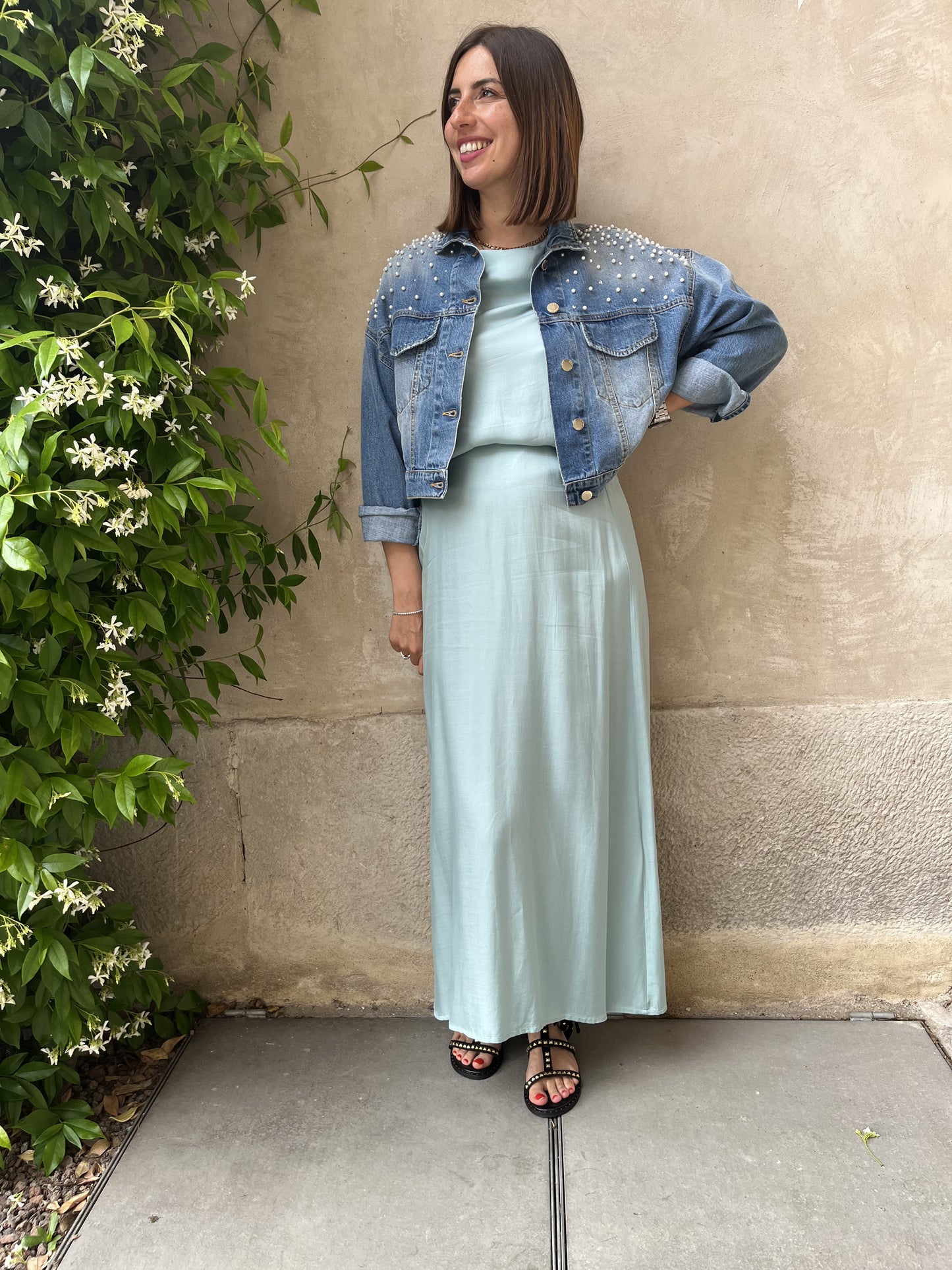 GIUBBINO IN JEANS PERLE E STRASS