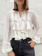 CAMICIA SETA E VISCOSA ROUGE PIZZO