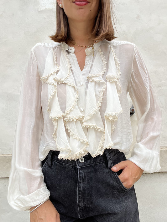 CAMICIA SETA E VISCOSA ROUGE PIZZO