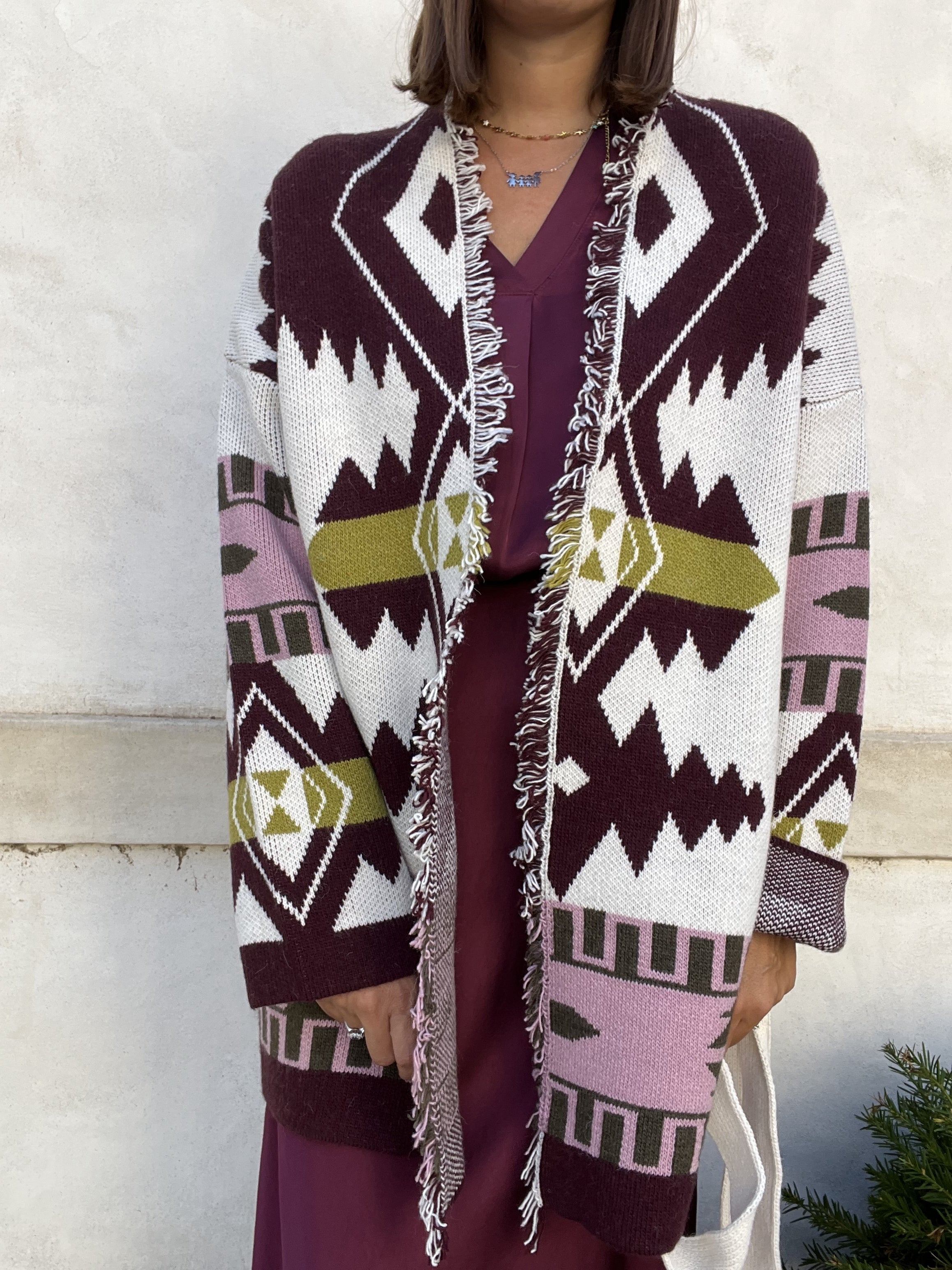 CARDIGAN ETNICO BORDO'