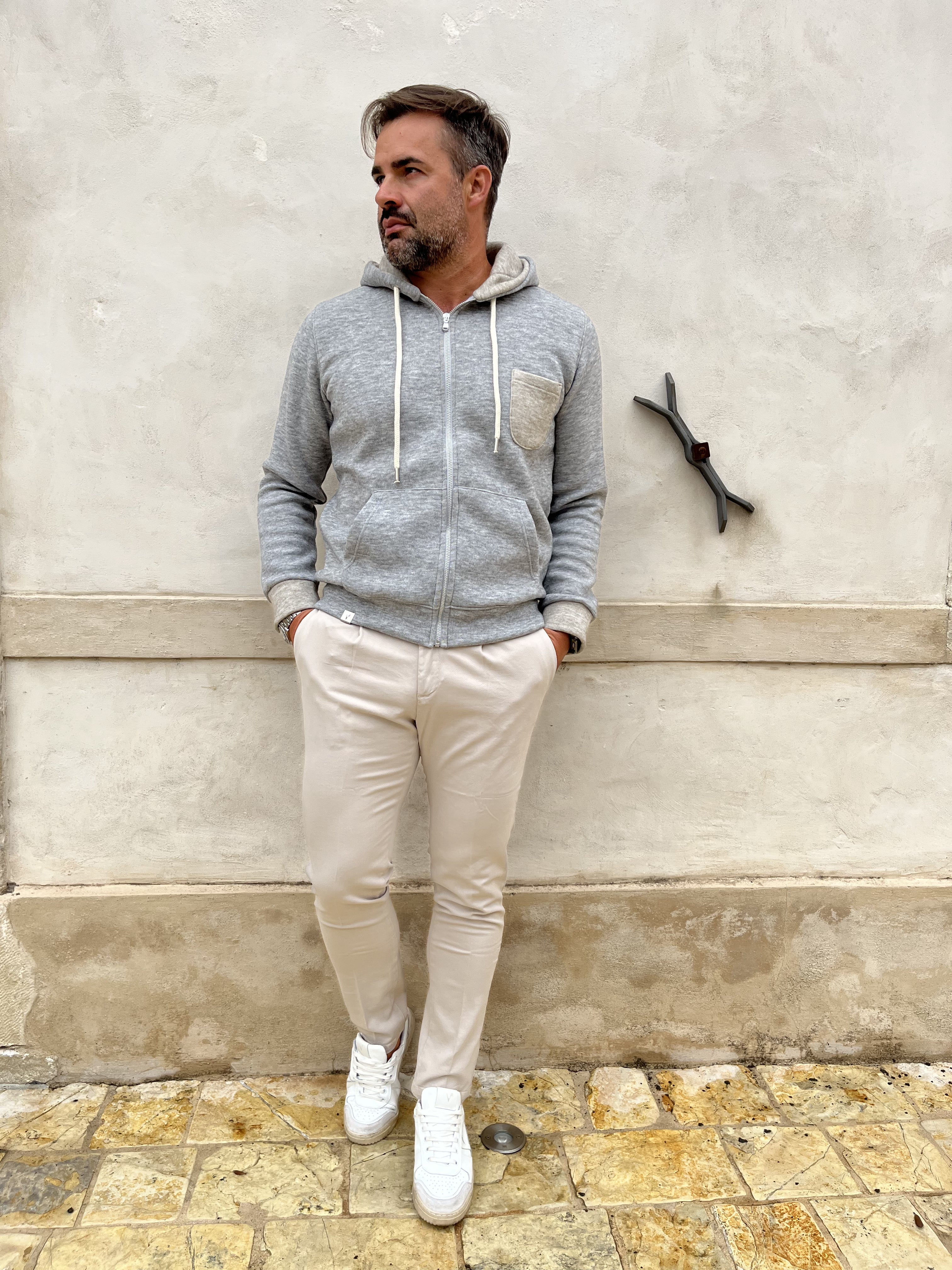 FELPA BOUBLE IN LANA CON ZIP E CAPPUCCIO