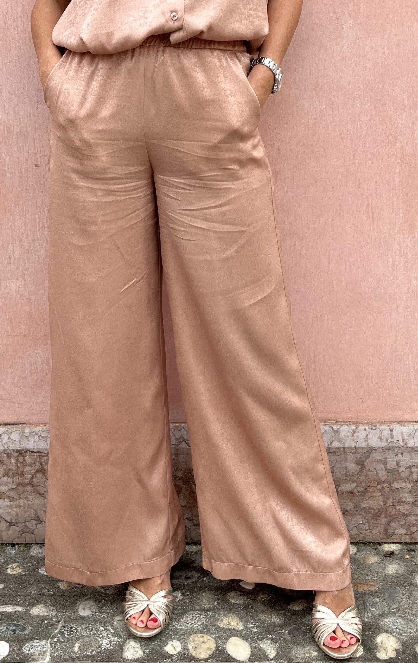 PANTALONE PALAZZO LAMINATO