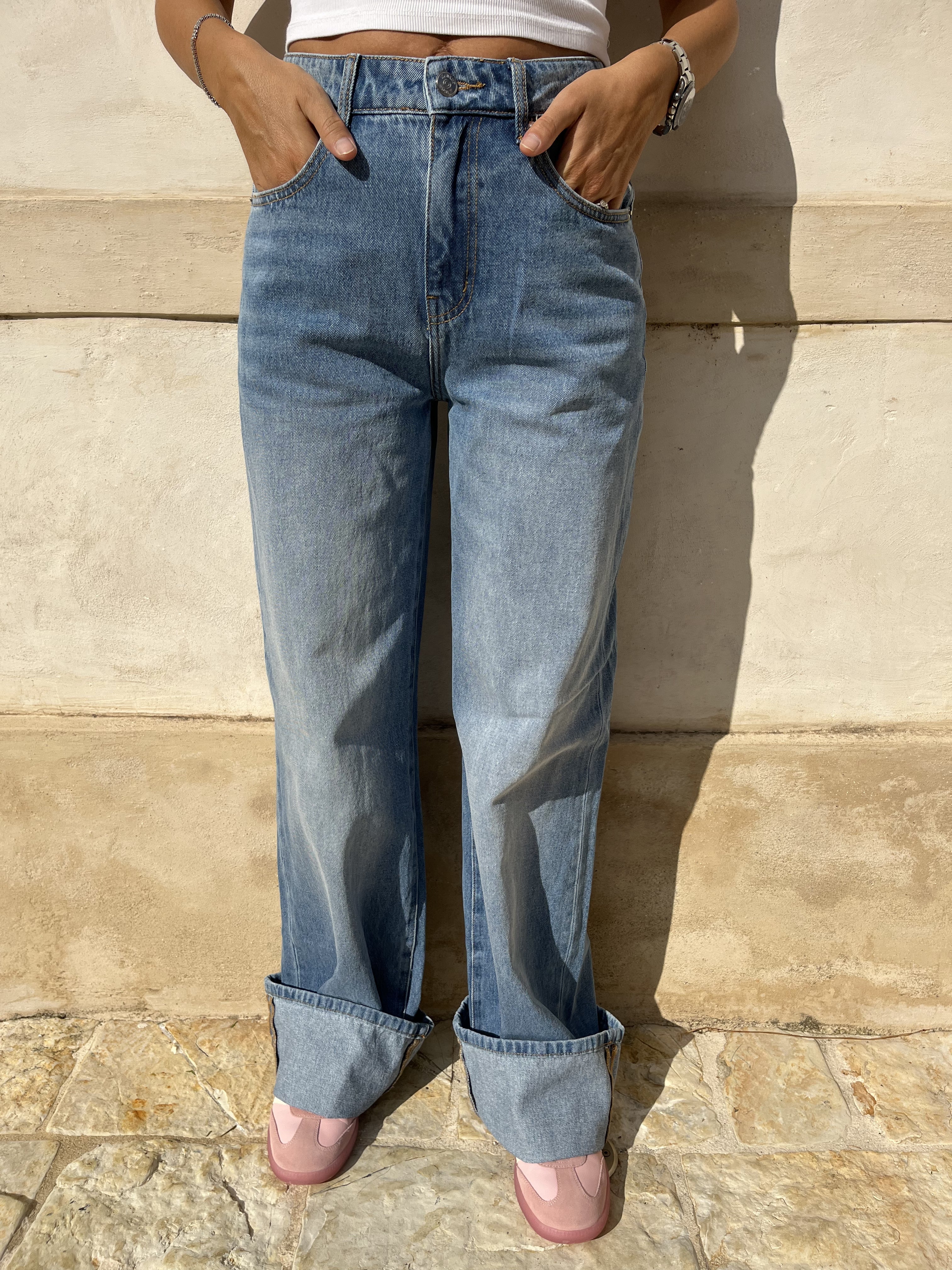 JEANS WIDE LEG LAVAGGIO CHIARO