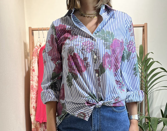 CAMICIA RIGA AZZURRA E FIORI