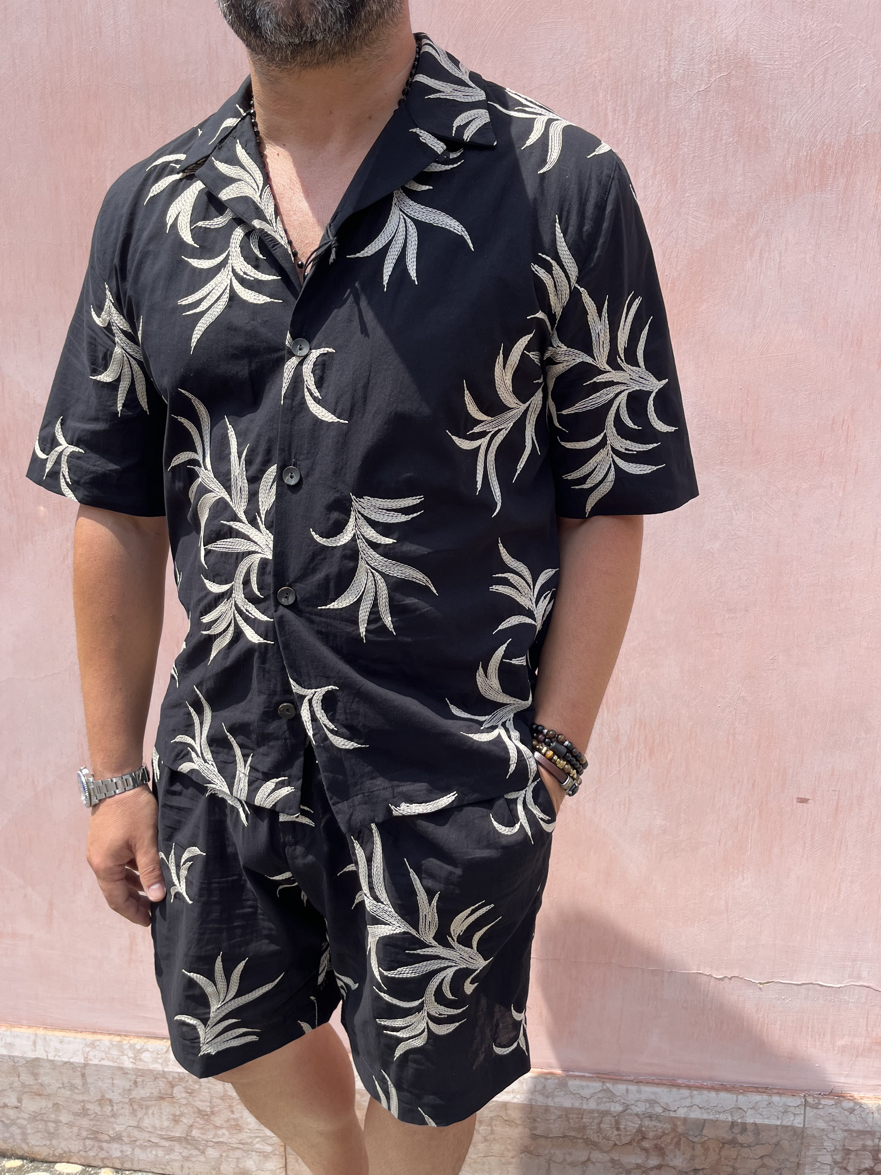 CAMICIA RICAMATA FOGLIE