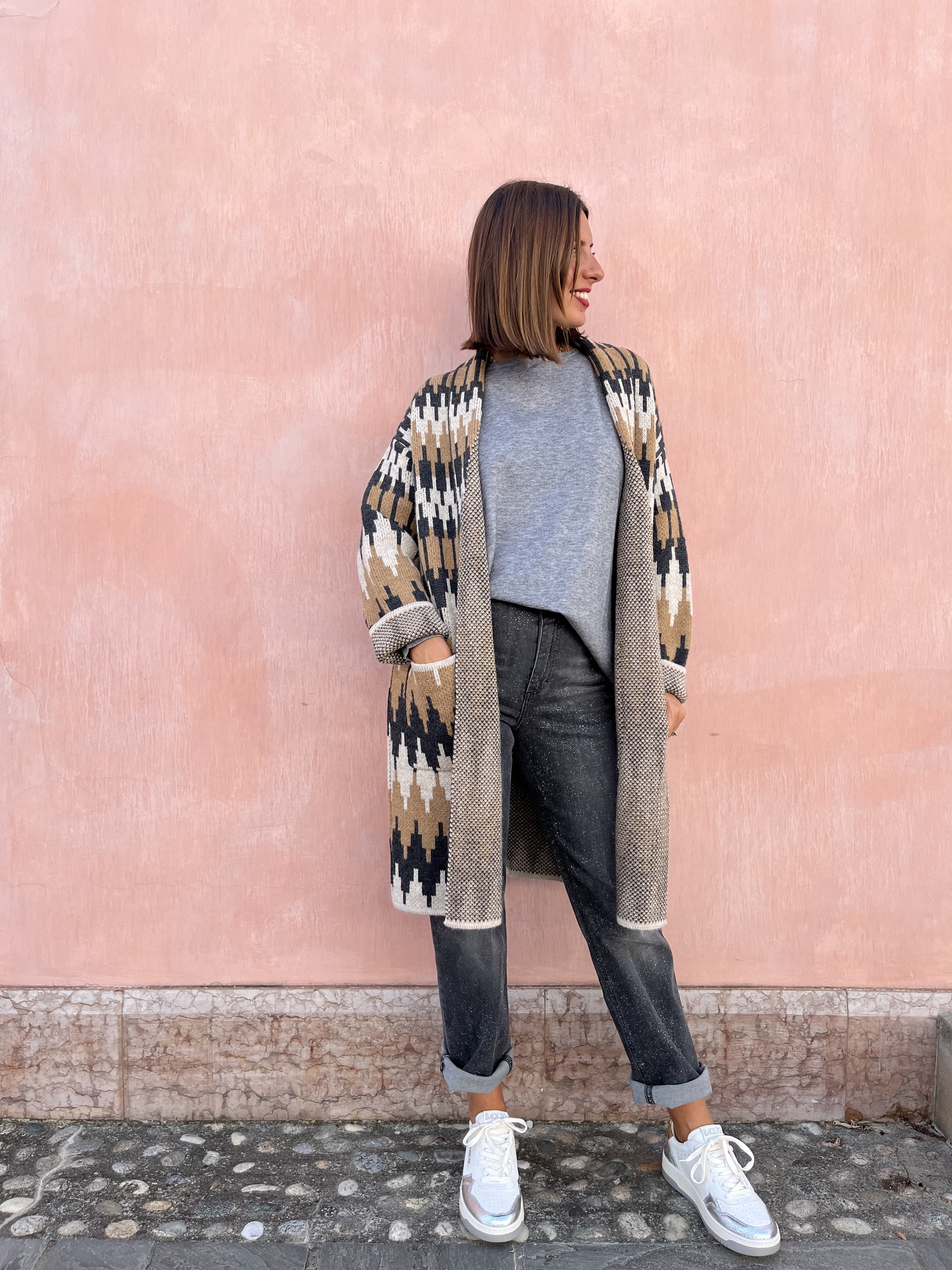 MAXI CARDIGAN IN LANA JAQUARD