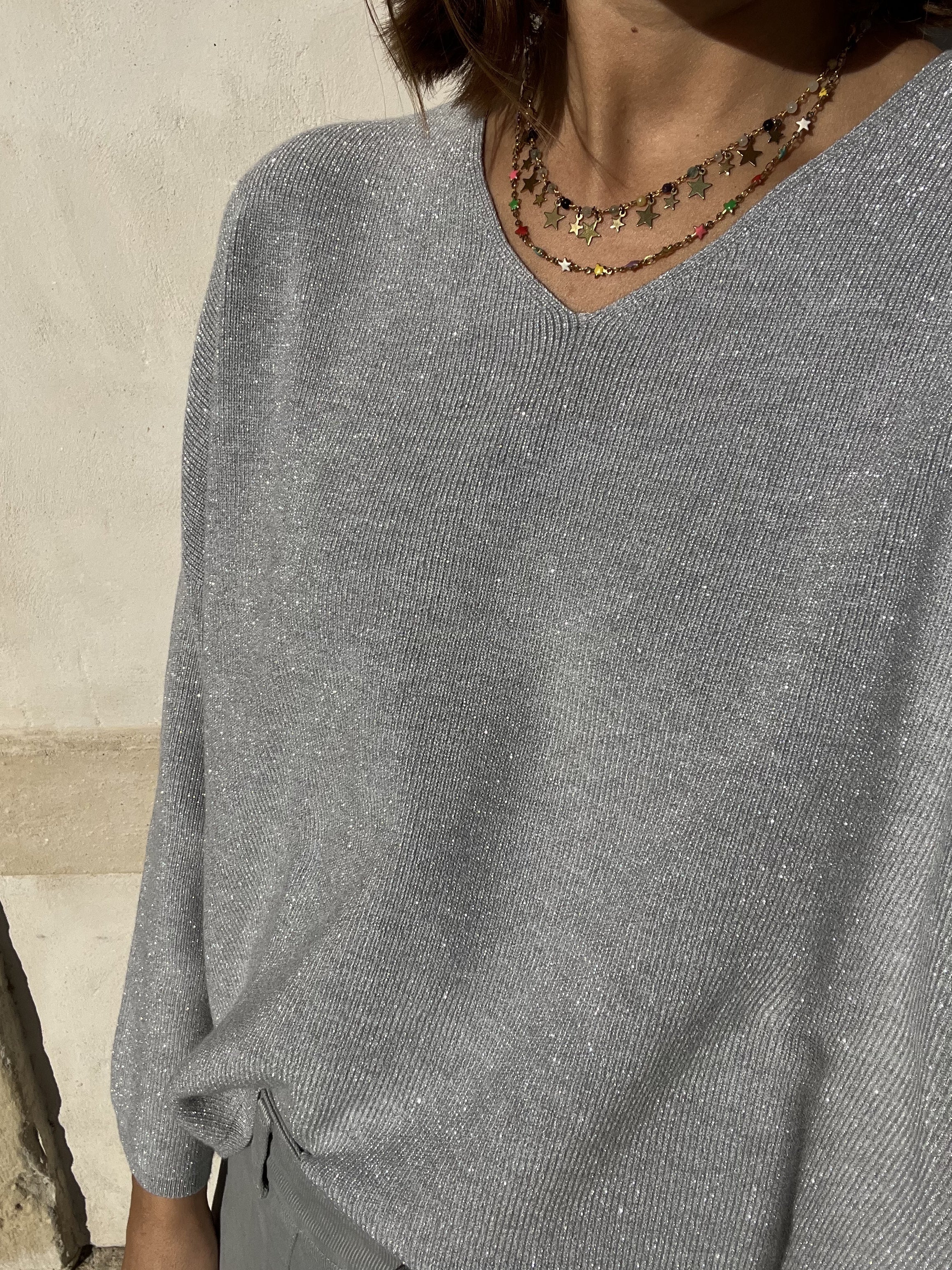 MAGLIONE SCOLLO V LUREX