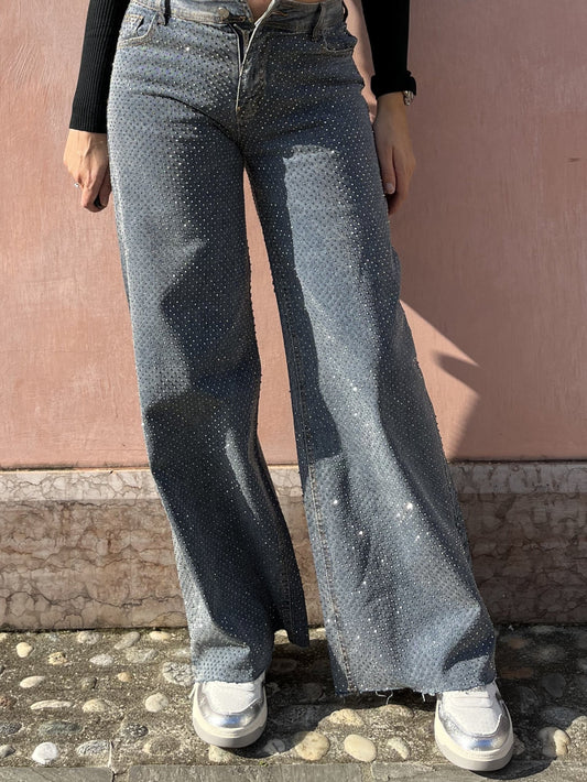 JEANS PALAZZO STRASS