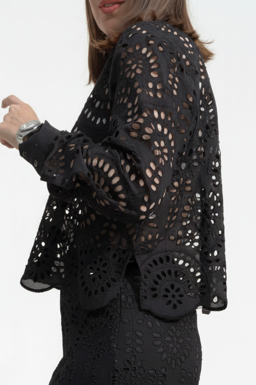 CAMICIA CROP PIZZO CON SPACCHI