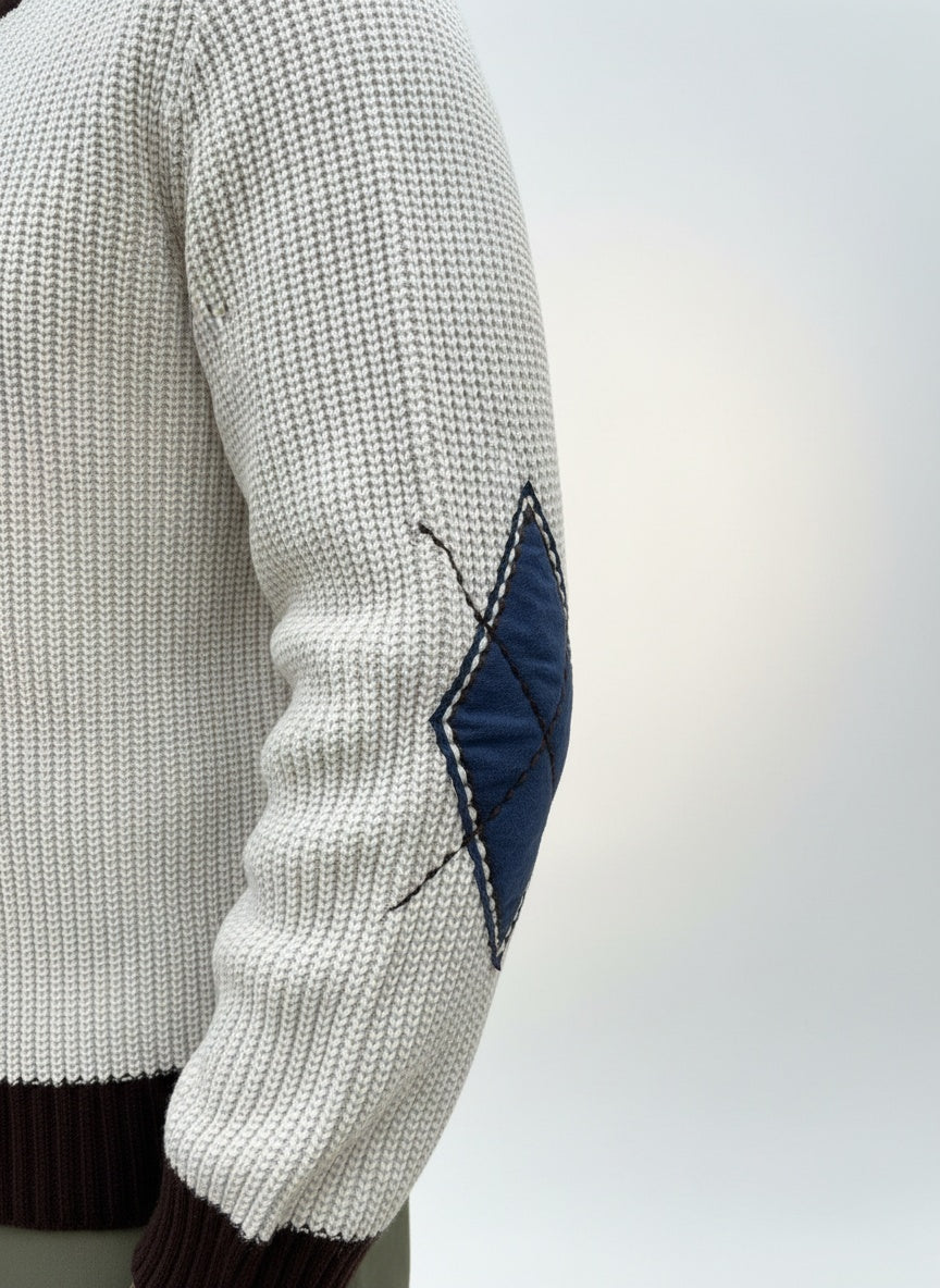 MAGLIONE COSTA INGLESE CON TOPPE PELLE