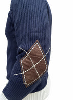 MAGLIONE COSTA INGLESE CON TOPPE PELLE
