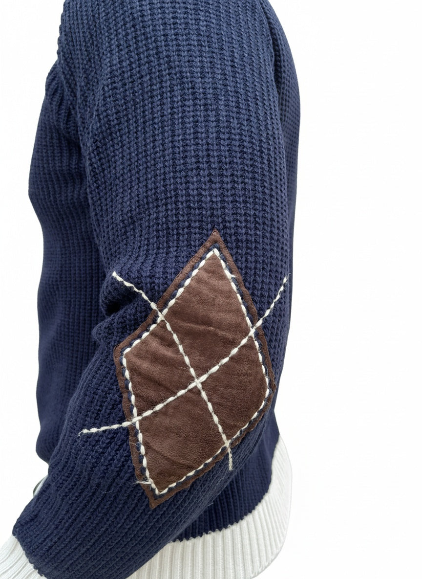 MAGLIONE COSTA INGLESE CON TOPPE PELLE
