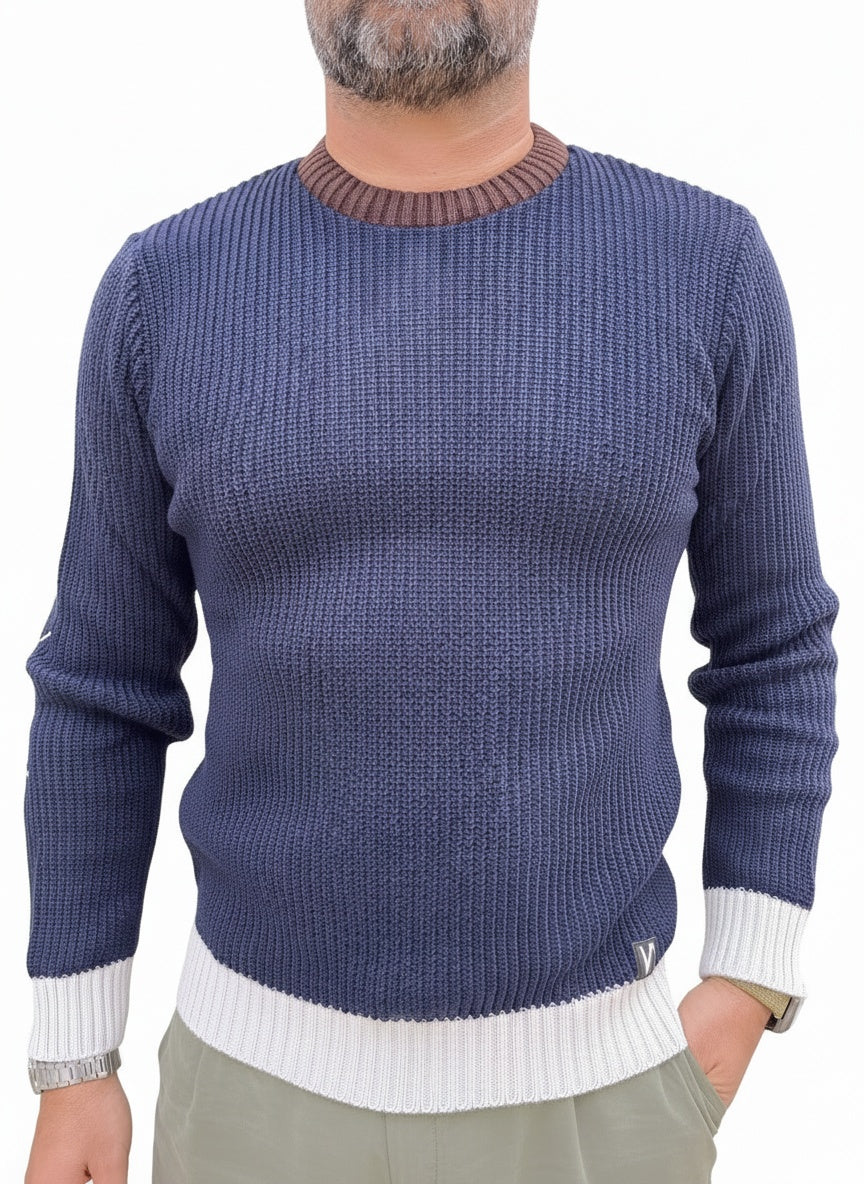 MAGLIONE COSTA INGLESE CON TOPPE PELLE