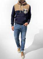 FELPA CON CAPPUCCIO BICOLOR BLU/CAMMELLO