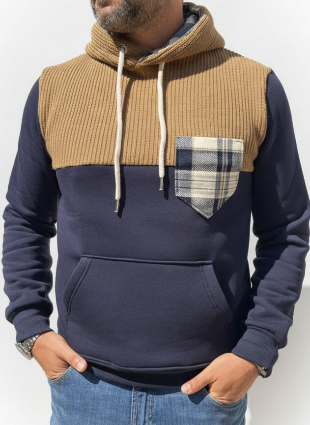 FELPA CON CAPPUCCIO BICOLOR BLU/CAMMELLO