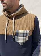 FELPA CON CAPPUCCIO BICOLOR BLU/CAMMELLO