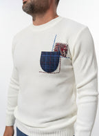 MAGLIONE PANNA OCCHIO DI PERNICE TASCHINO PATCH