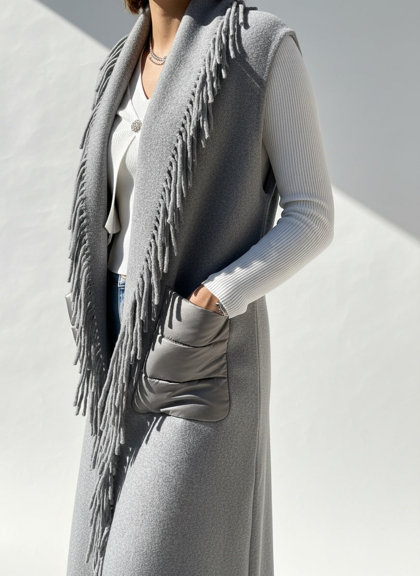 GILET CON TASCONI E FRANGE