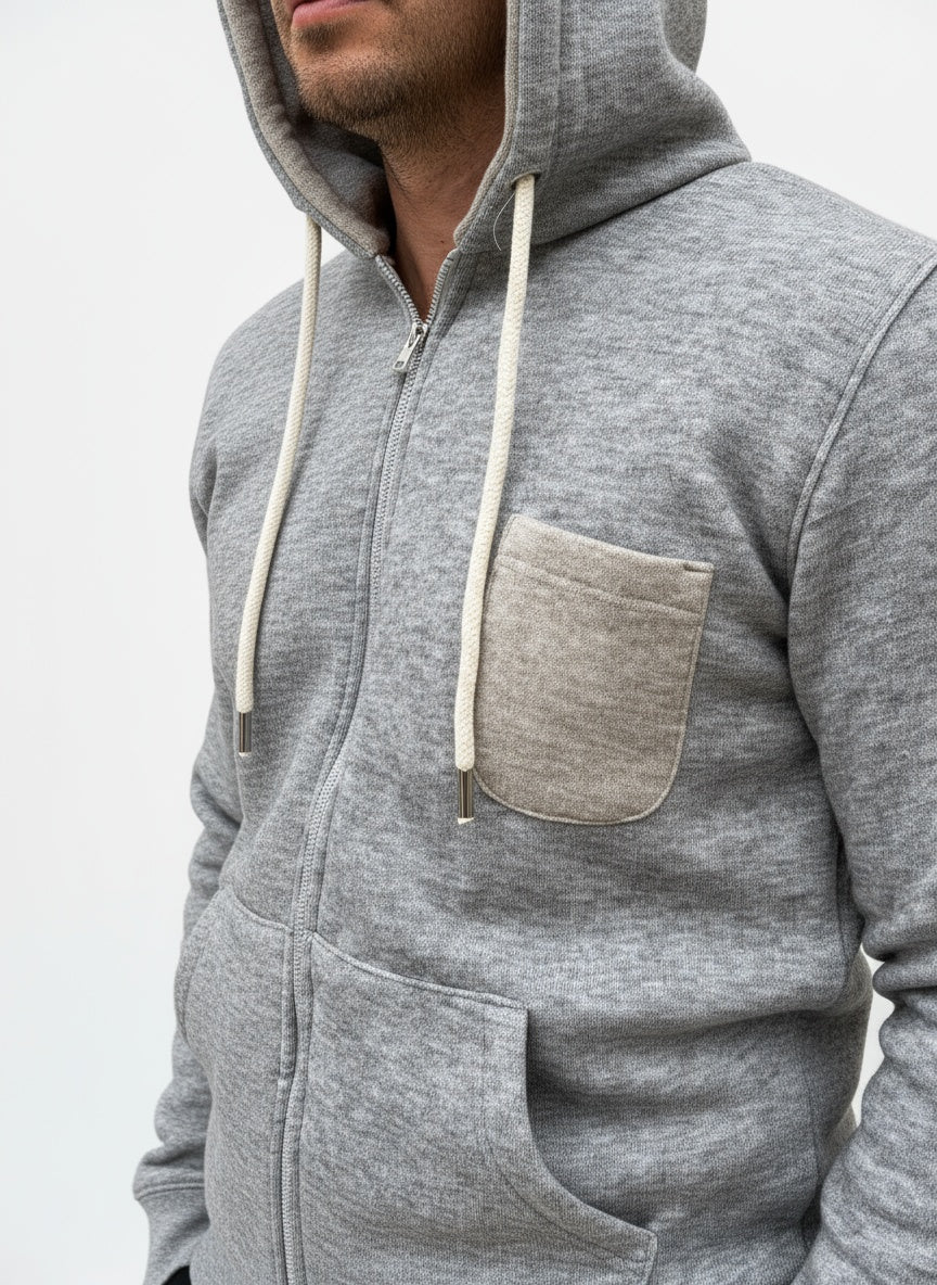 FELPA BOUBLE IN LANA CON ZIP E CAPPUCCIO