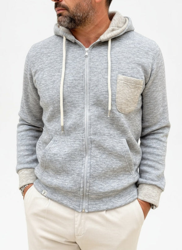 FELPA BOUBLE IN LANA CON ZIP E CAPPUCCIO
