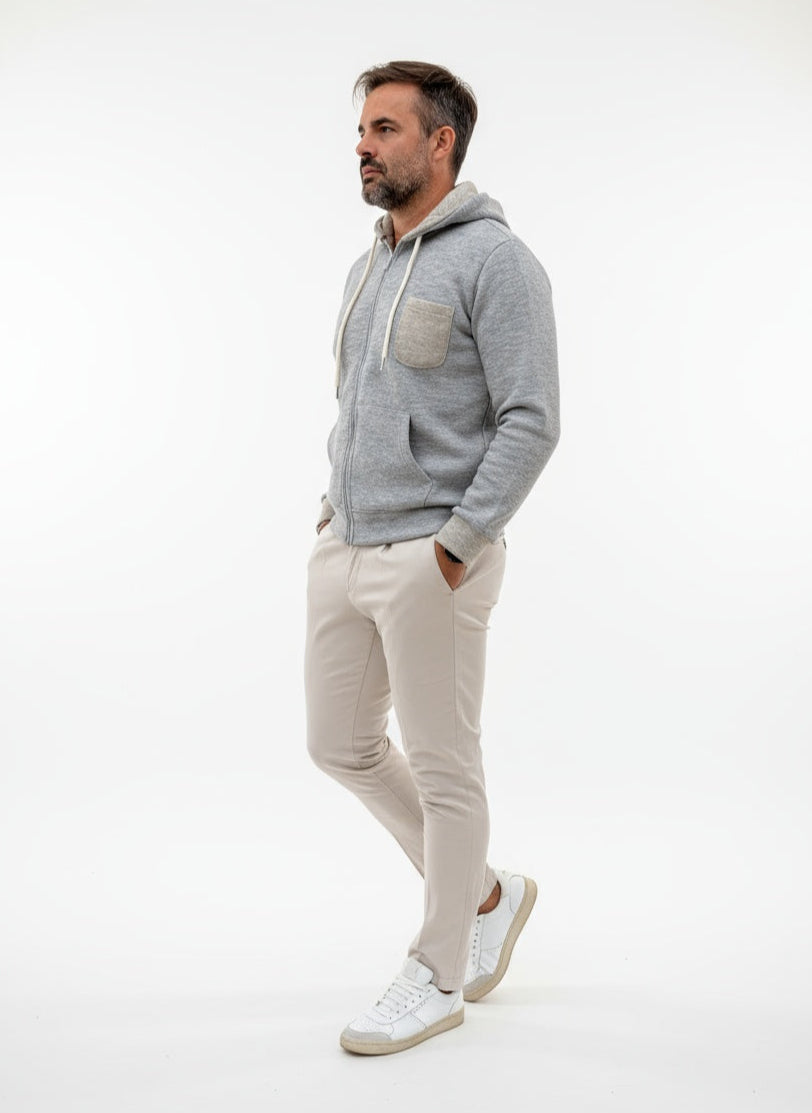 FELPA BOUBLE IN LANA CON ZIP E CAPPUCCIO